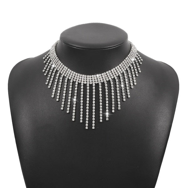 Faux Diamond Tassel Necklace