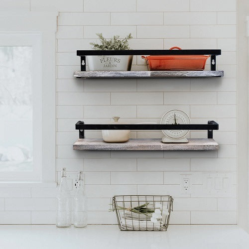 Floating Shelves with Towel Bar, Wall Mounted Storage Shelves Organizer for Bathroom, Kitchen, Bedroom, Living Room &amp; Hallway, White wood  YJ