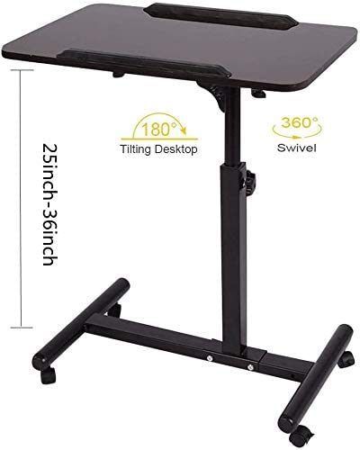 Overbed Table Laptop Desk Cart Hospital Bed Desk Mobile Height, Black Walnut