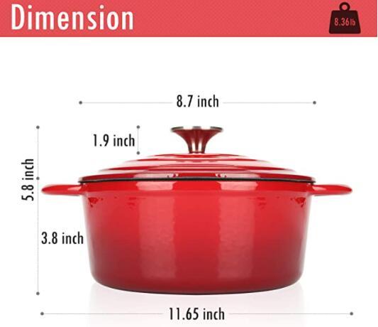 COOKWIN Enameled Cast Iron Dutch Oven with Self Basting Lid, Non-stick Enamel Coated Cookware Pot