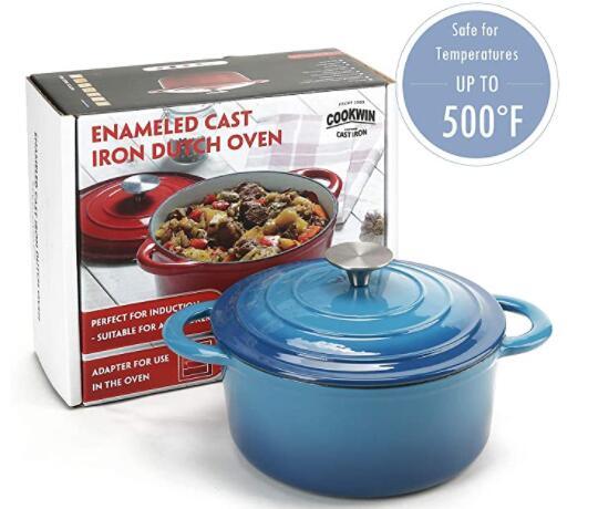 COOKWIN Enameled Cast Iron Dutch Oven with Self Basting Lid, Non-stick Enamel Coated Cookware Pot