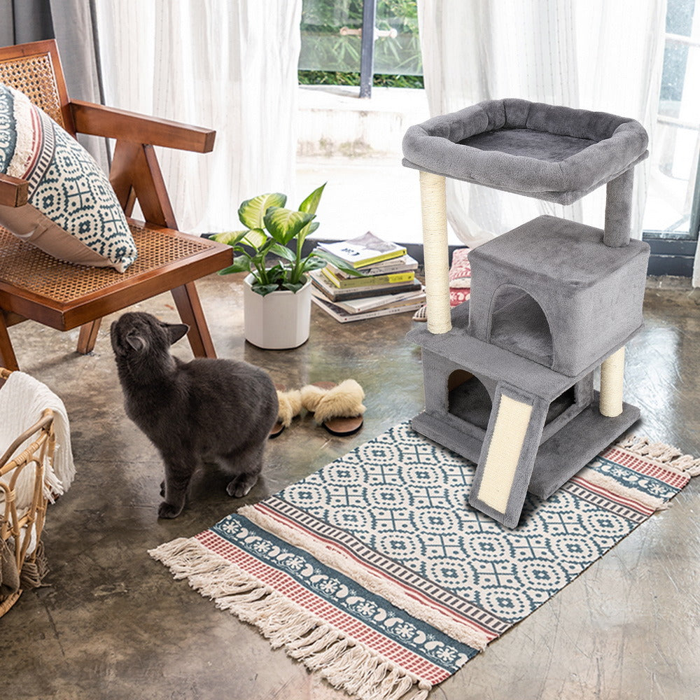 34" Cat Climb Tree Holder Cat Tower Large House Gray YF