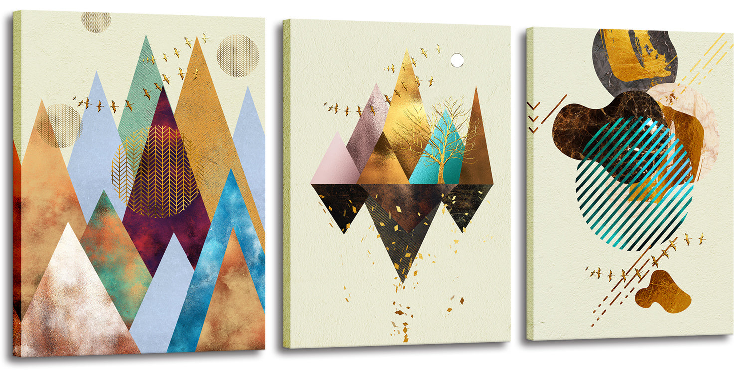 Abstract Geometric Mountain Wall Art Multicolor Scenery Canvas