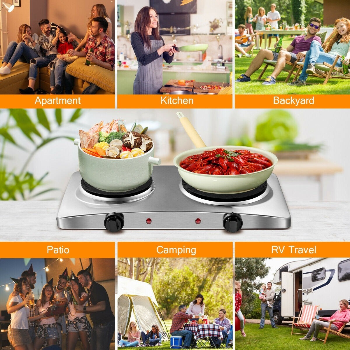 Double Hot Plate Electric Countertop Burner