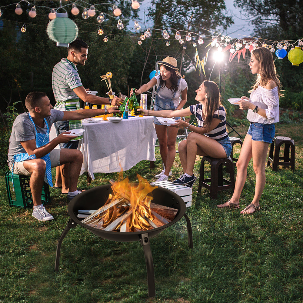 Iron Fire Pit Bowl Outdoor Backyard Patio Garden Burning Heater Black