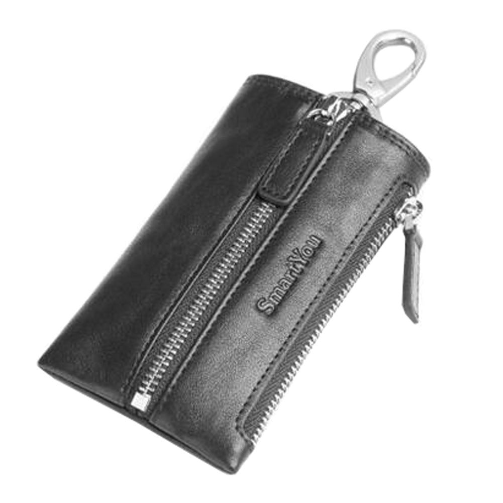 Fashion Pure Color Leather Key Case Keychain Car Key Holder With 6 Hooks, Black
