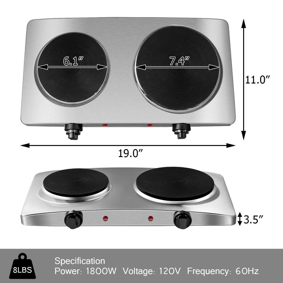 Double Hot Plate Electric Countertop Burner