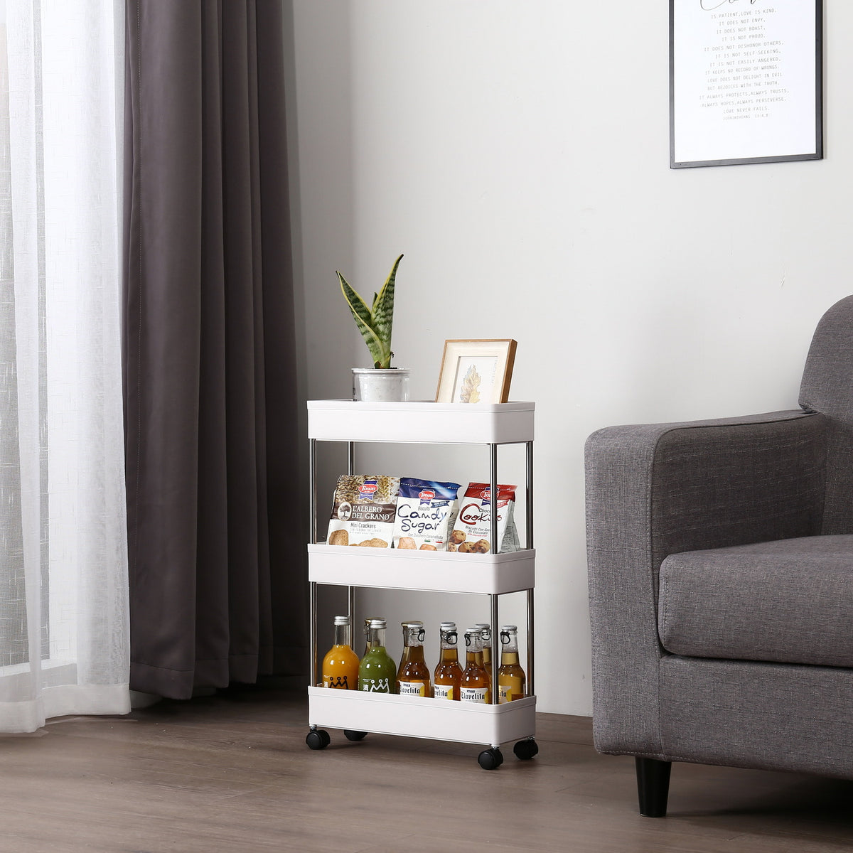 3 Tier Slim Storage Cart Mobile Shelving Unit