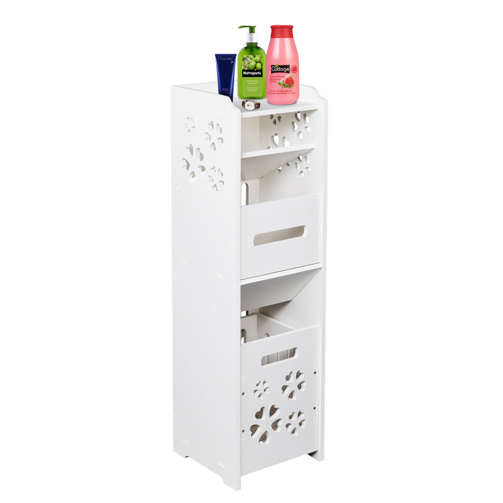 3-tier Bathroom Storage Cabinet with Garbage Can 25*25*80CM White RT