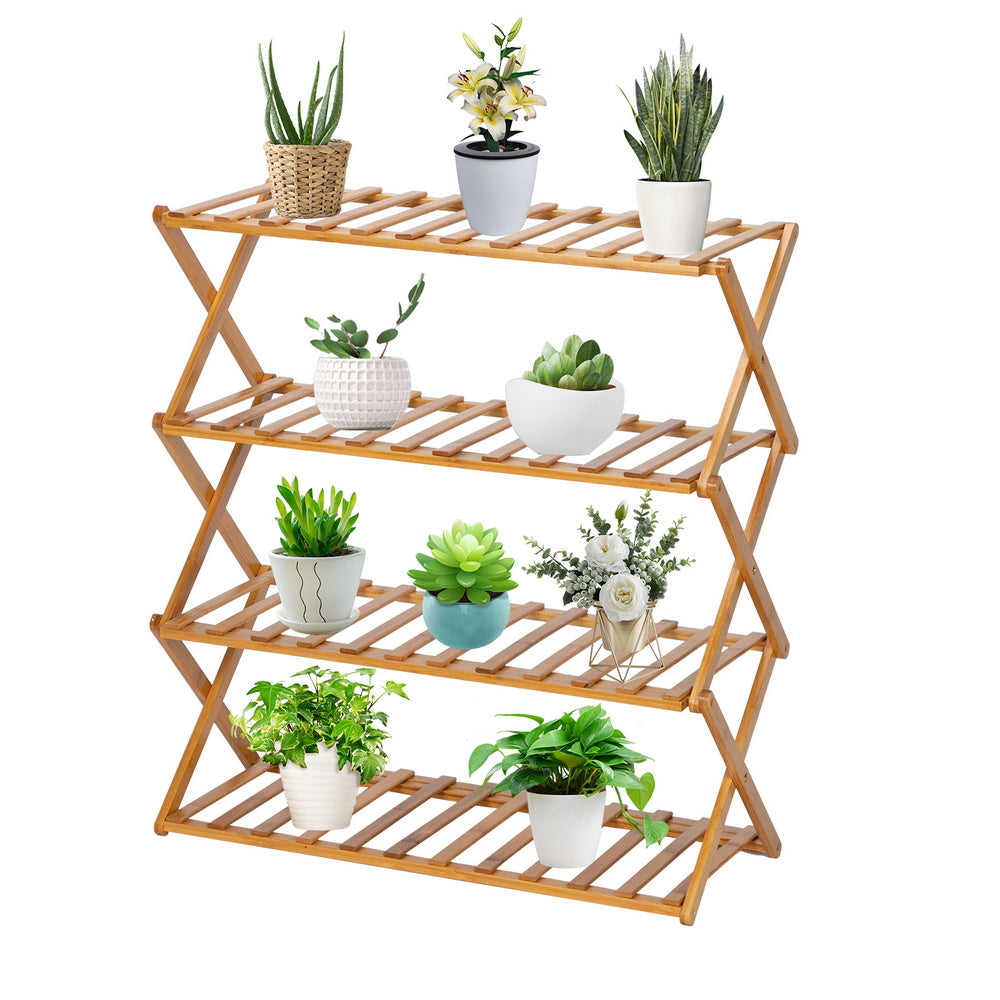 4-Tier Foldable Flower Rack Plant Stand Bamboo Shelf