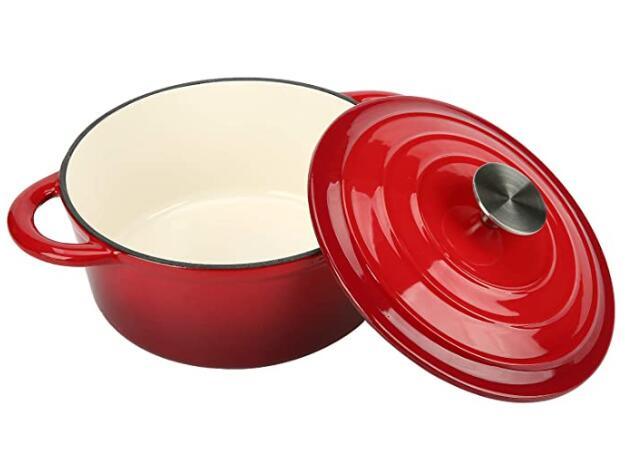 COOKWIN Enameled Cast Iron Dutch Oven with Self Basting Lid, Non-stick Enamel Coated Cookware Pot