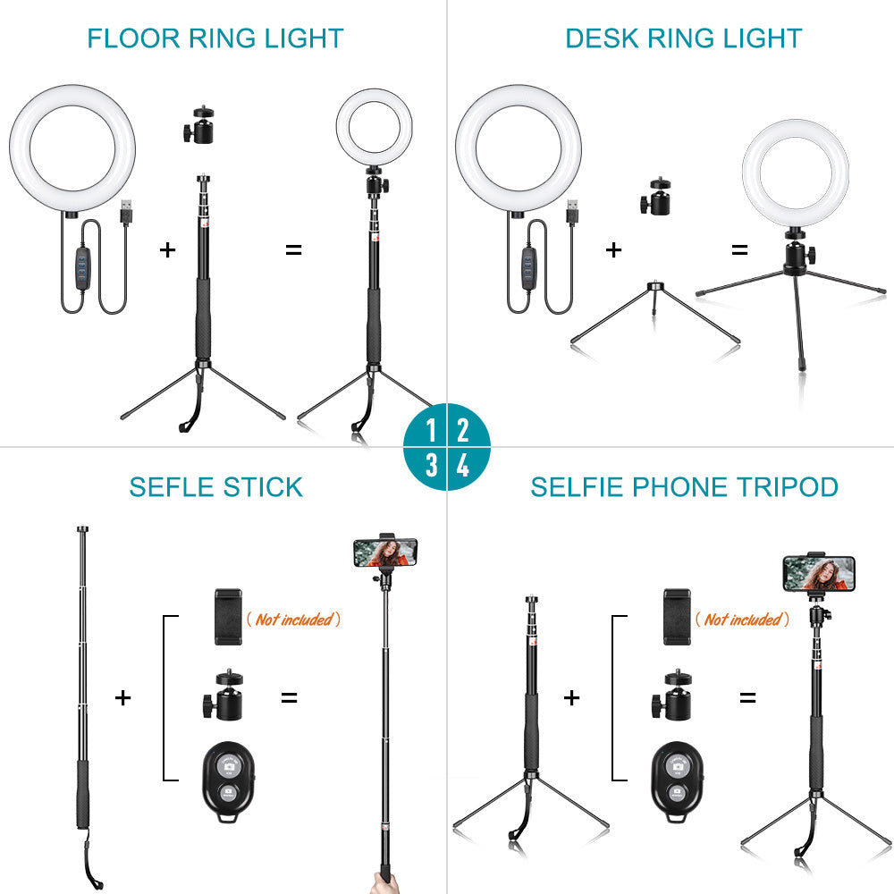 6 inch Ring Light with Gimbal Iron Metal Bracket Selfie Stick Bluetooth Set YF