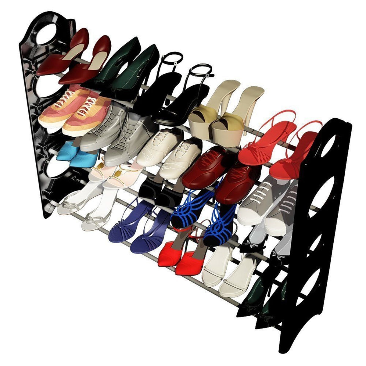 Concise Integration 4 Layers 20 Pairs Shoe Rack Black &amp; White RT