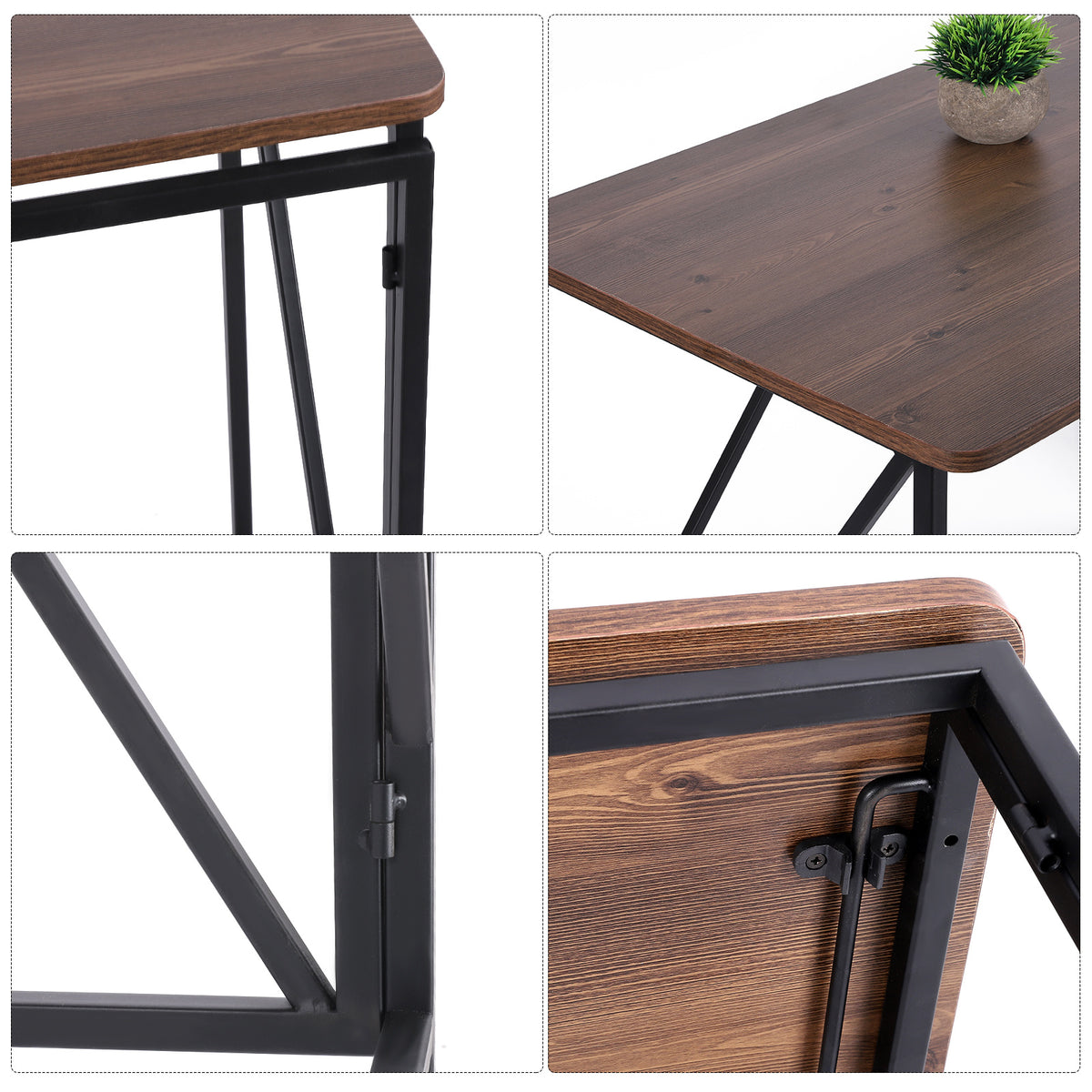 Writing Home Computer Office Desk : 39" Sturdy Steel Construction Super High Bearing Capacity Modern Simple Folding Laptop PC Study Table for Notebook Desk Brown Desktop Black Frame