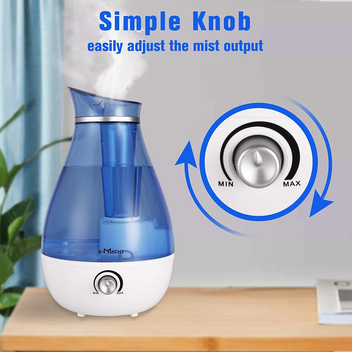Humidifiers for Bedroom Quiet Ultrasonic Cool Mist Humidifier 2.5L with Auto Shut-Off, Night Light and Adjustable Mist Output, Less Than 30dB, Blue