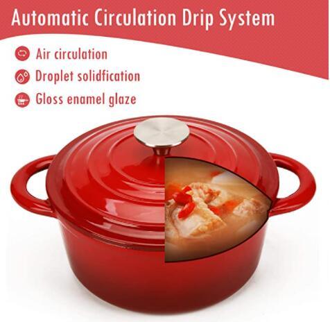 COOKWIN Enameled Cast Iron Dutch Oven with Self Basting Lid, Non-stick Enamel Coated Cookware Pot