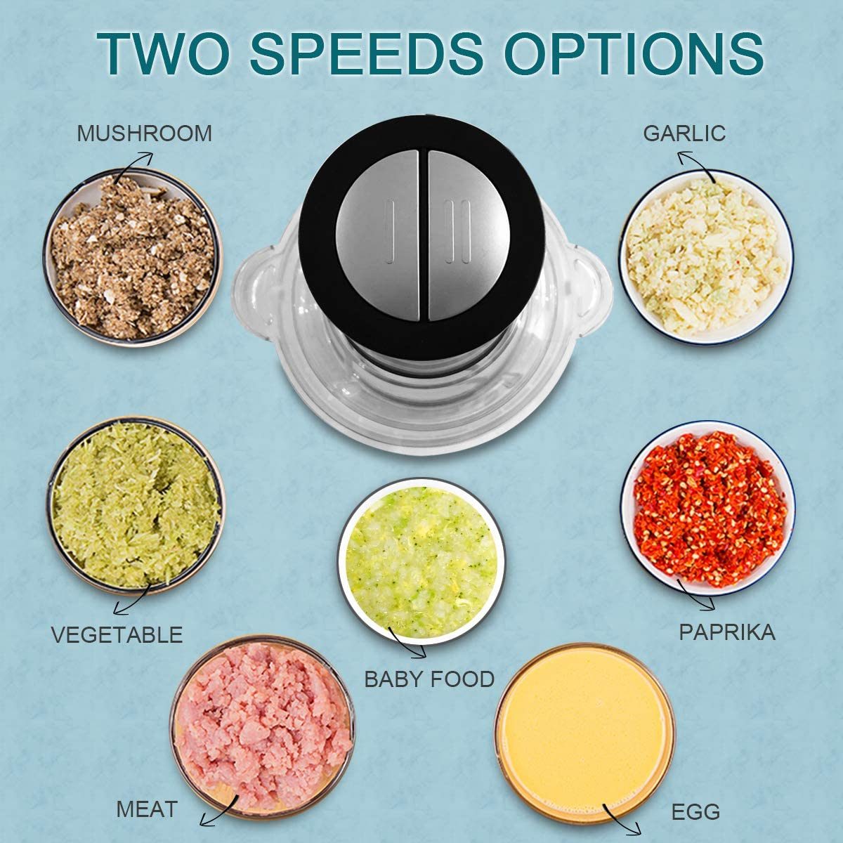 Homeleader Electric Food Chopper, 8-Cup Food Processor, 2L BPA-Free Glass Bowl Blender Grinder, Fast &amp; Slow 2 Speeds