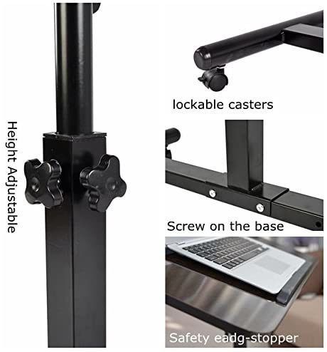 Overbed Table Laptop Desk Cart Hospital Bed Desk Mobile Height, Black Walnut