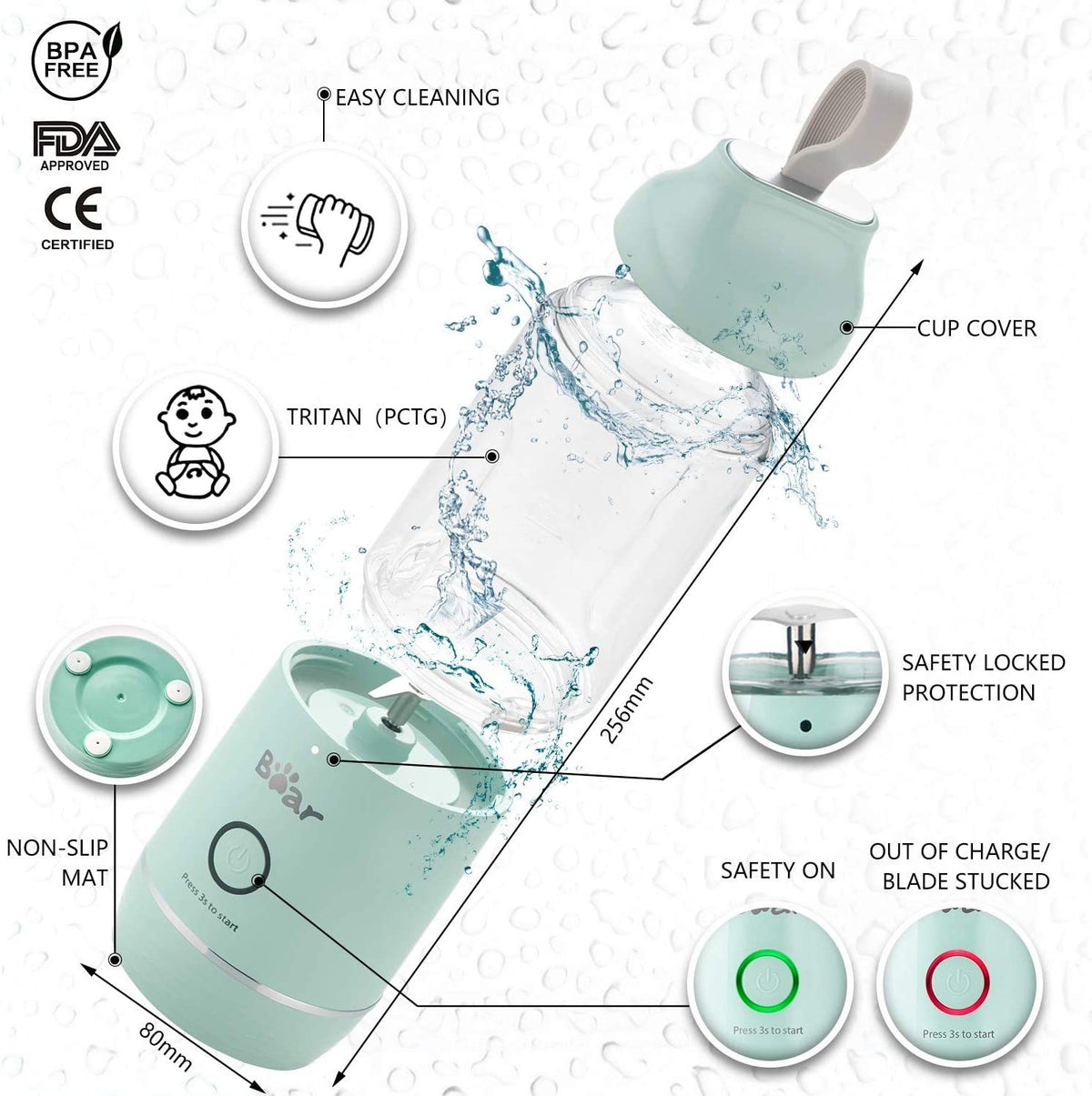 Personal Blender, Bear Portable Blender with 11.84oz BPA Free Tritan Blender Bottles