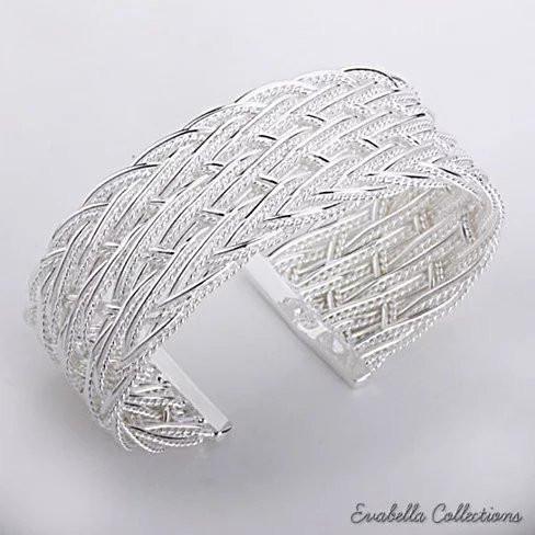 Sleek Silver Cuff Bracelet in Italian Design by Evabella Collections