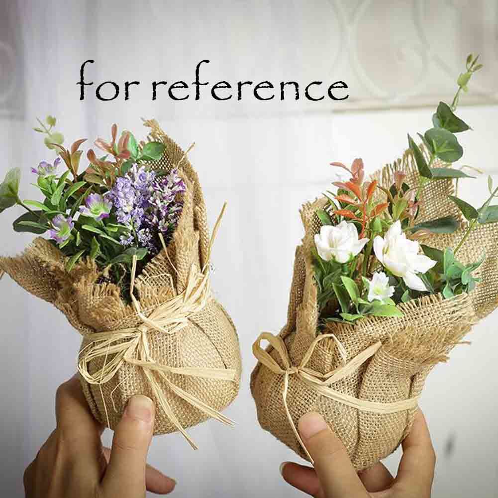 Artificial Flower Plastic Mini Plants Fake Lavender in Linen Pot for Home Decor