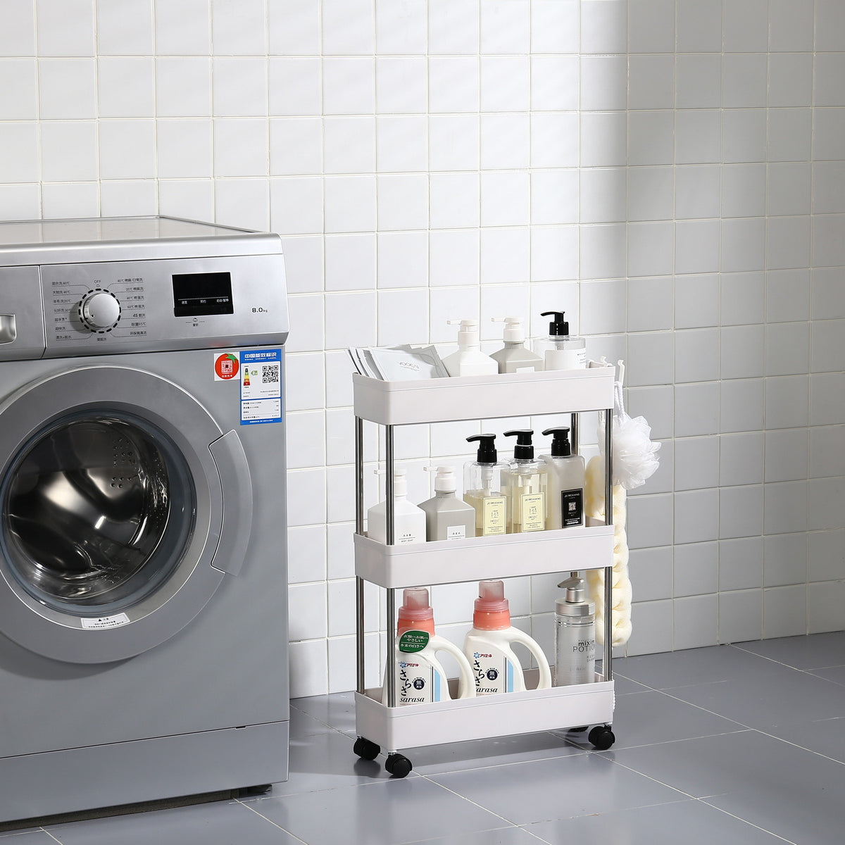 3 Tier Slim Storage Cart Mobile Shelving Unit