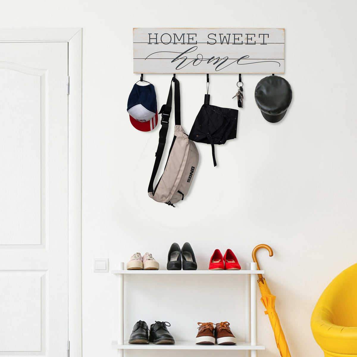 Coat Hook Rack Wall Mounted with 5 Key Hangers for Your Entryway, Kitchen, Bathroom RT