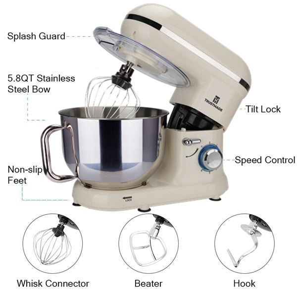 5.8QT 6 Speed Control Electric Stand Mixer with Stainless Steel Mixing Bowl