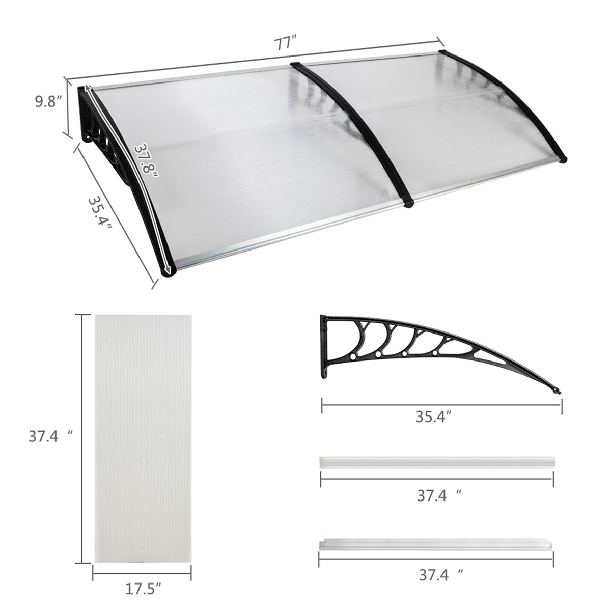 80"x 40" Outdoor Front Door Window Awning Patio Canopy Rain Cover
