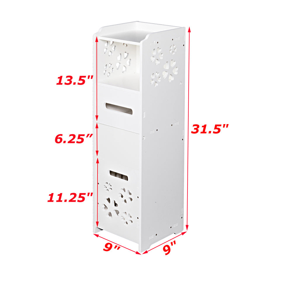 3-tier Bathroom Storage Cabinet with Garbage Can 25*25*80CM White RT