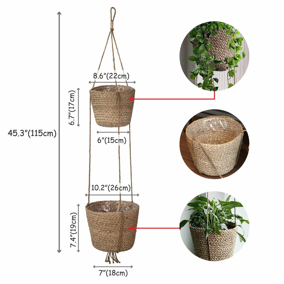 Woven Hanging Plant Pot Seagrass Wall Hanging Natural