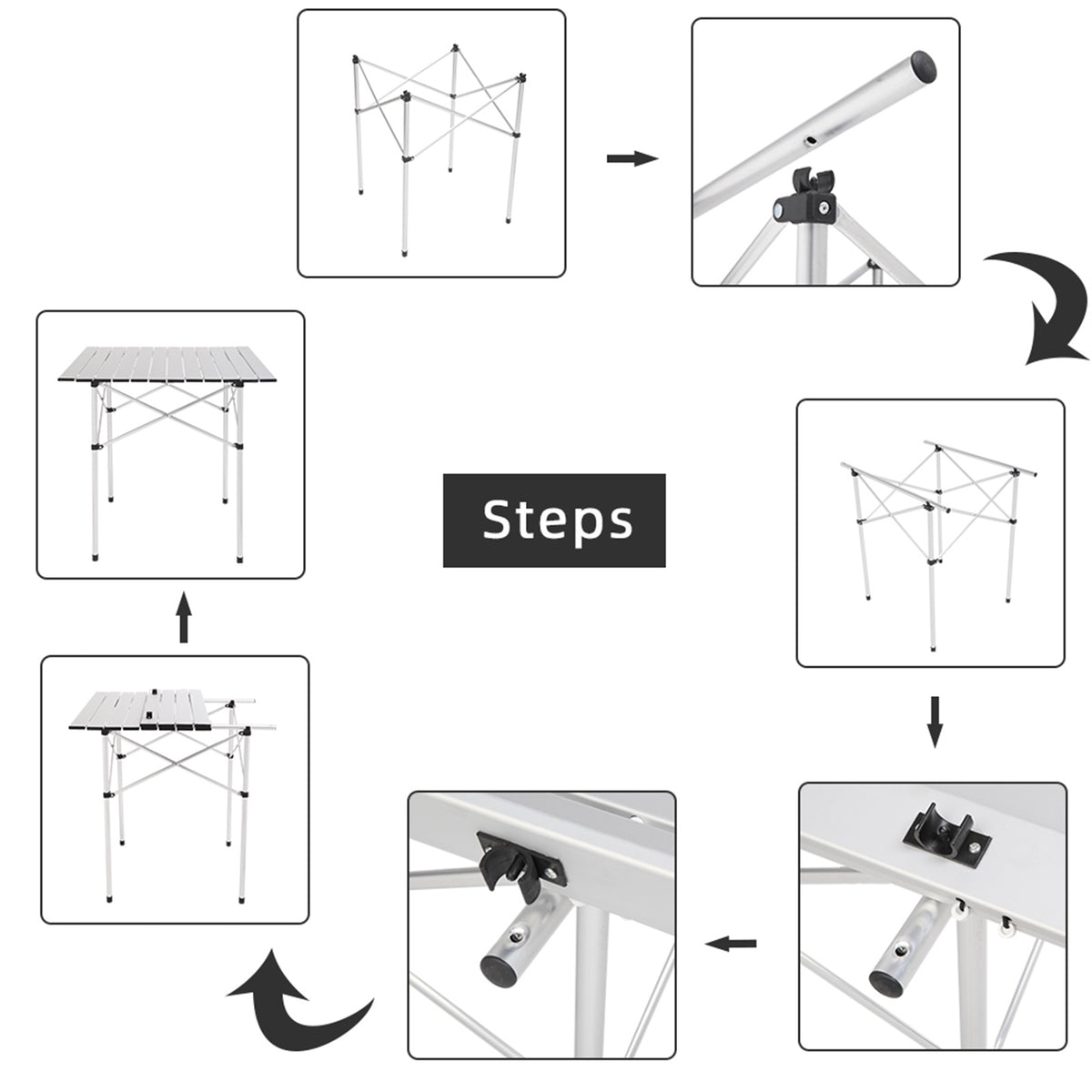 Folding Table Camping Table Rolling Up Portable Iron Legs Frame Compact Aluminum Table for Outdoor Picnic Hiking BBQ