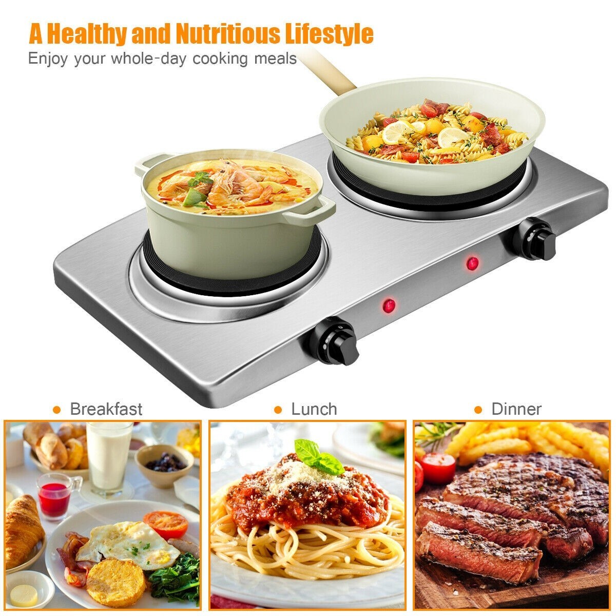 Double Hot Plate Electric Countertop Burner