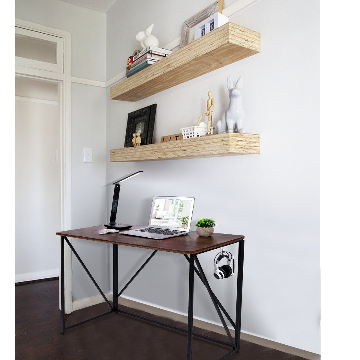 Writing Home Computer Office Desk : 39" Sturdy Steel Construction Super High Bearing Capacity Modern Simple Folding Laptop PC Study Table for Notebook Desk Brown Desktop Black Frame