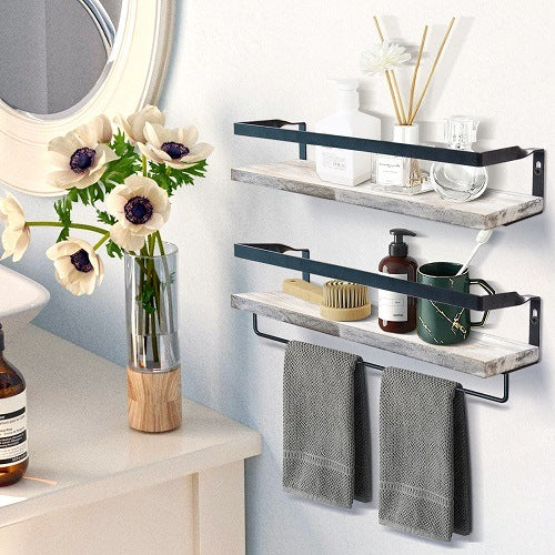 Floating Shelves with Towel Bar, Wall Mounted Storage Shelves Organizer for Bathroom, Kitchen, Bedroom, Living Room & Hallway, White wood  YJ