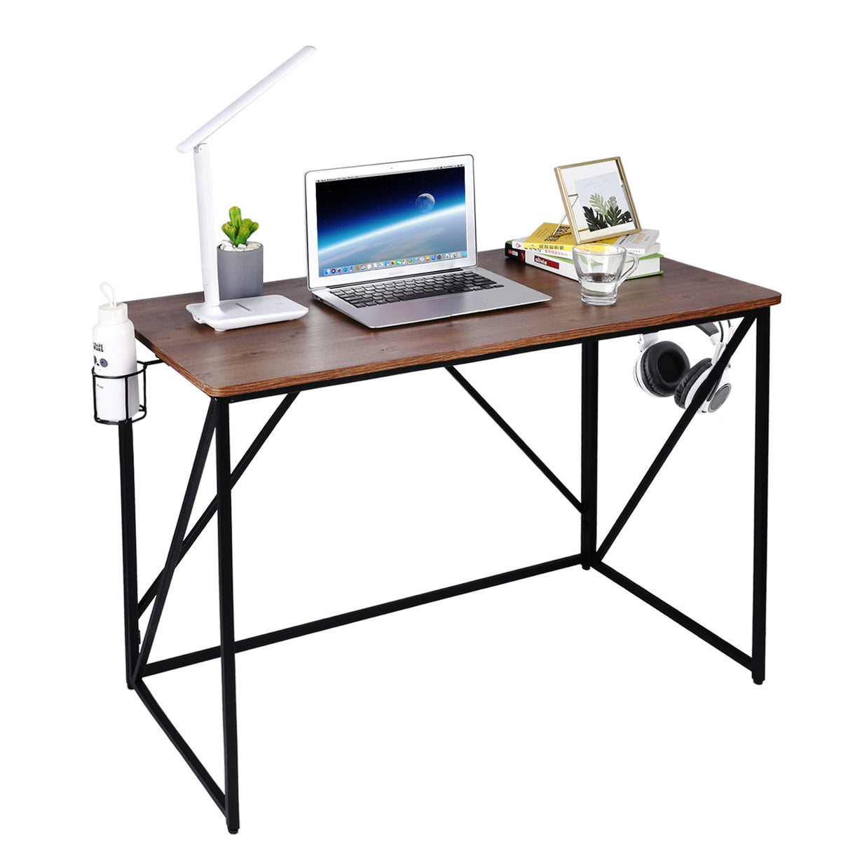 Writing Home Computer Office Desk : 39" Sturdy Steel Construction Super High Bearing Capacity Modern Simple Folding Laptop PC Study Table for Notebook Desk Brown Desktop Black Frame