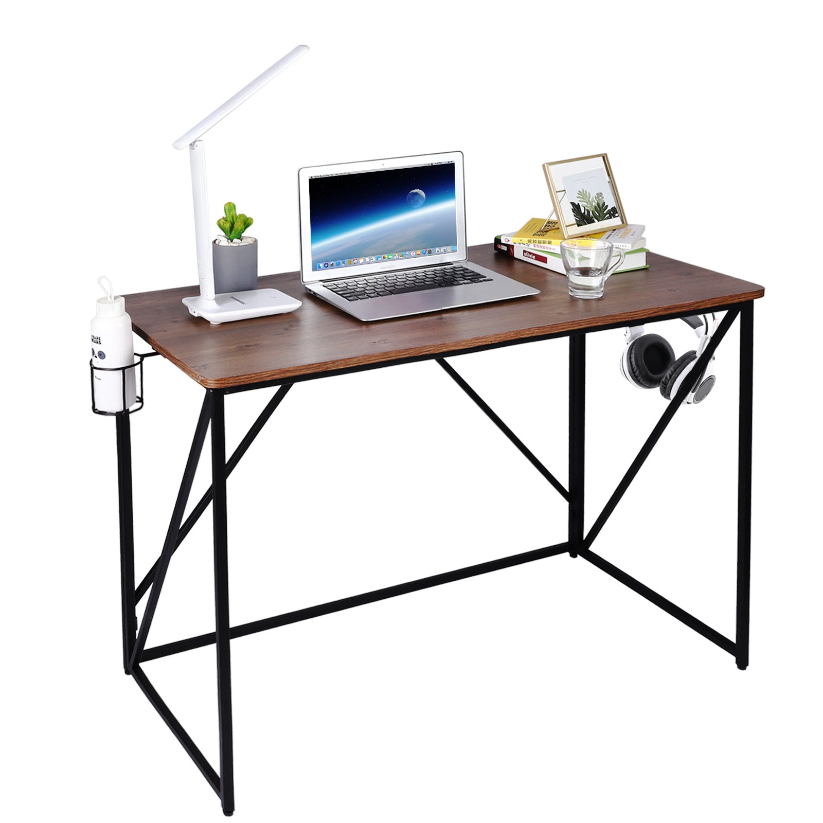 Writing Home Computer Office Desk : 39" Sturdy Steel Construction Super High Bearing Capacity Modern Simple Folding Laptop PC Study Table for Notebook Desk Brown Desktop Black Frame