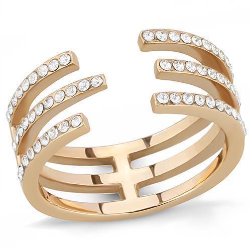 TK3236 - IP Rose Gold(Ion Plating) Stainless Steel Ring with Top Grade Crystal in Clear