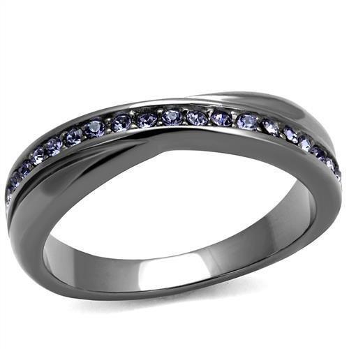 TK2750 - IP Light Black (IP Gun) Stainless Steel Ring with Top Grade Crystal in Tanzanite