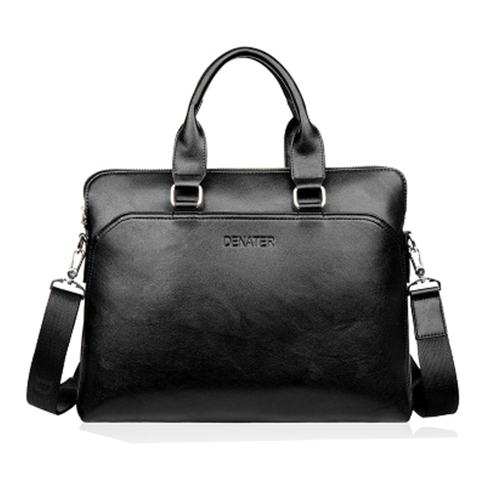 Mens Cattlehide Briefcase Laptop Case Messenger Bag Business Shoulder Bag Black