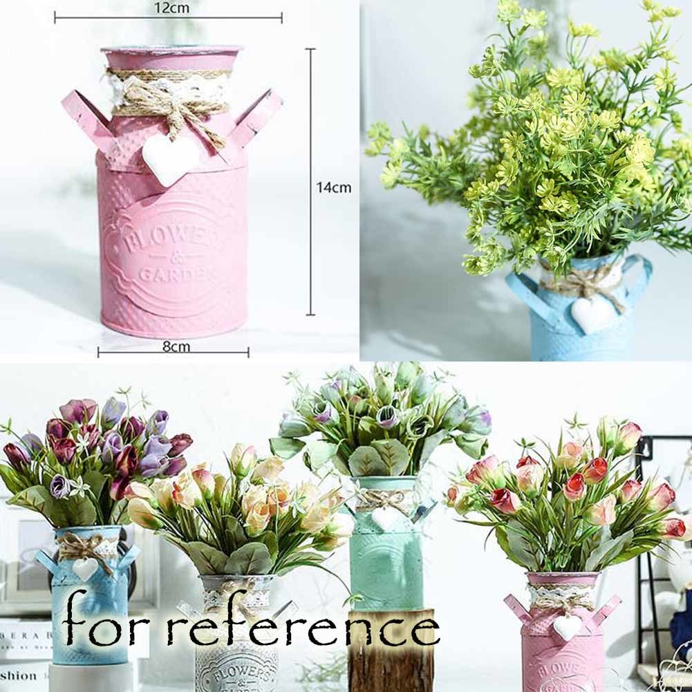 Artificial Rose Iron Flower Pot Fake Green Plant for Home Decor, Yellow Rose