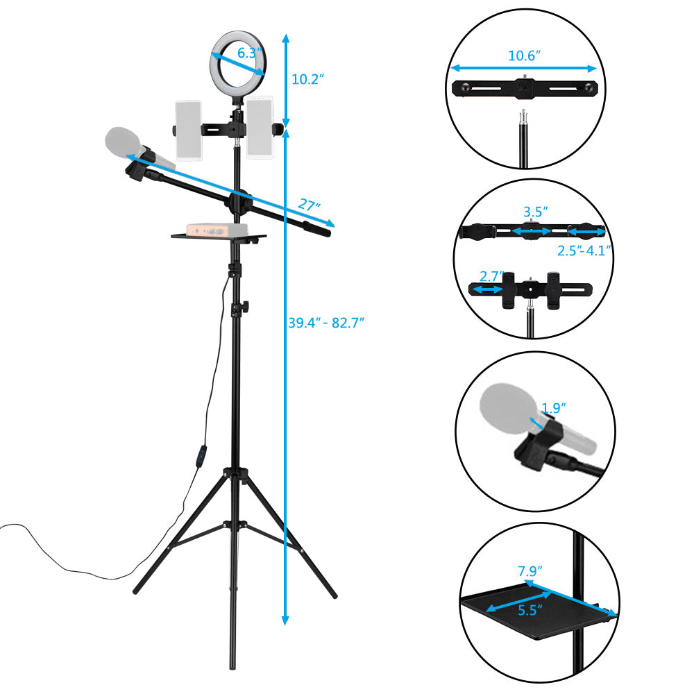 6.3" Selfie Ring Light with Tripod Stand &amp; Double Cell Phone Holder