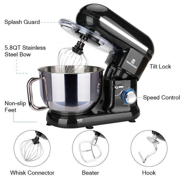 5.8QT 6 Speed Control Electric Stand Mixer with Stainless Steel Mixing Bowl