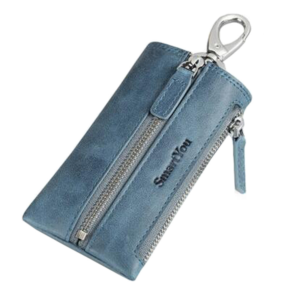 Fashion Pure Color Leather Key Case Keychain Car Key Holder With 6 Hooks, Blue