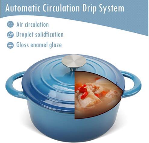 COOKWIN Enameled Cast Iron Dutch Oven with Self Basting Lid, Non-stick Enamel Coated Cookware Pot